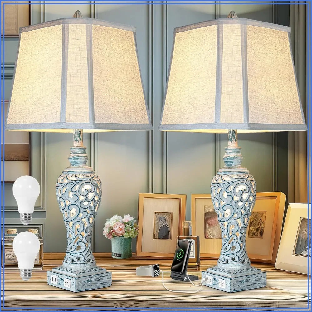 Vintage Solar Bedside Lamps With USB Charging Nightstand Lights