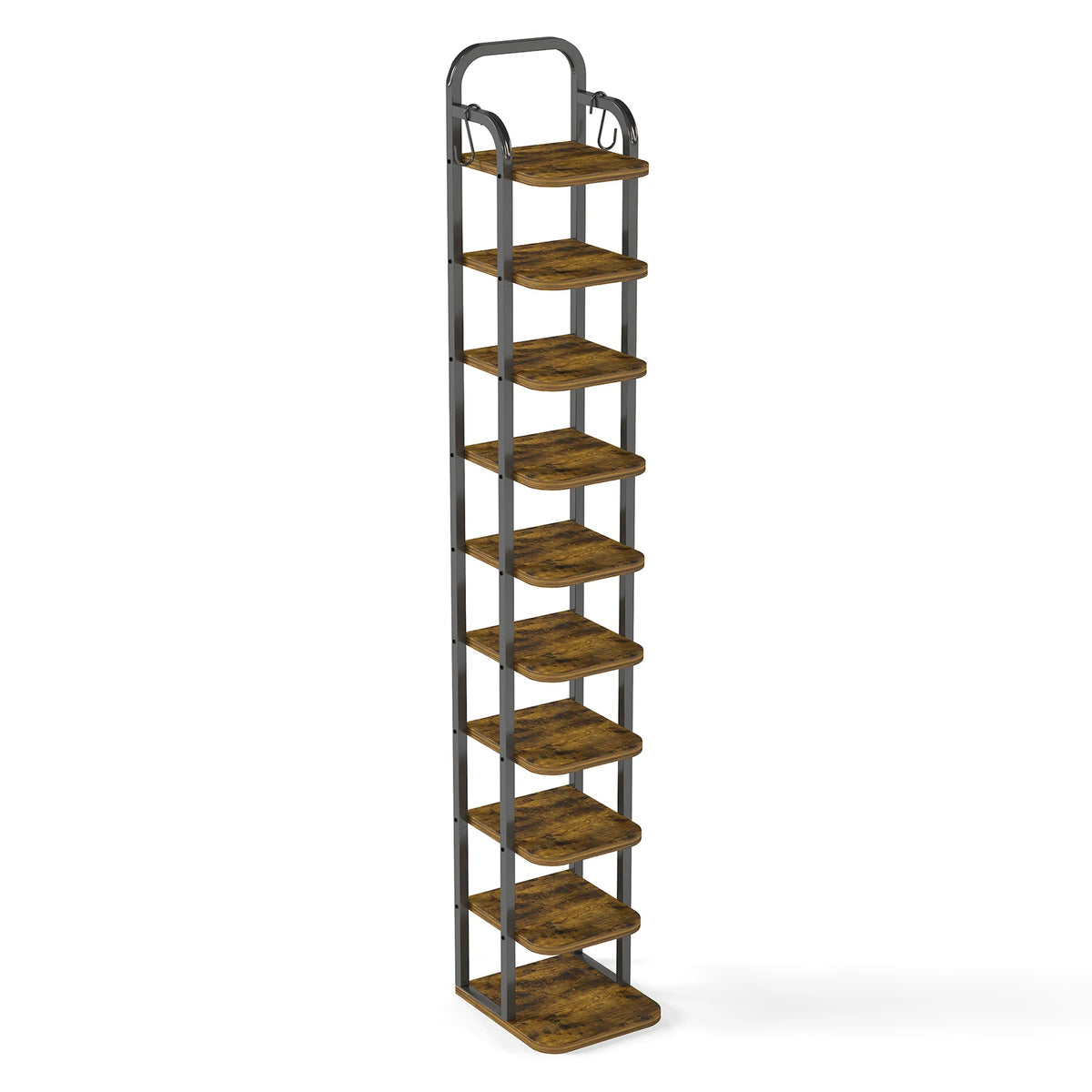NEW 10 Tiers Vertical Shoe Rack Adjustable Shoe Shelf Storage Organizer Corner Shoe Rack 2 Hooks for Entryway Hallway Bedroom