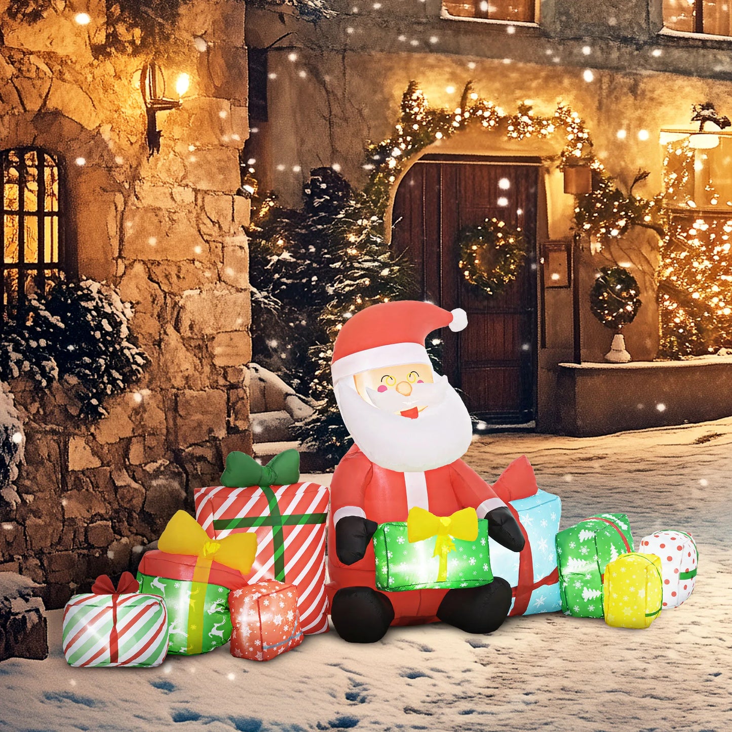 Outdoor Inflatable Santa Claus And Gift Boxes With Led Lights