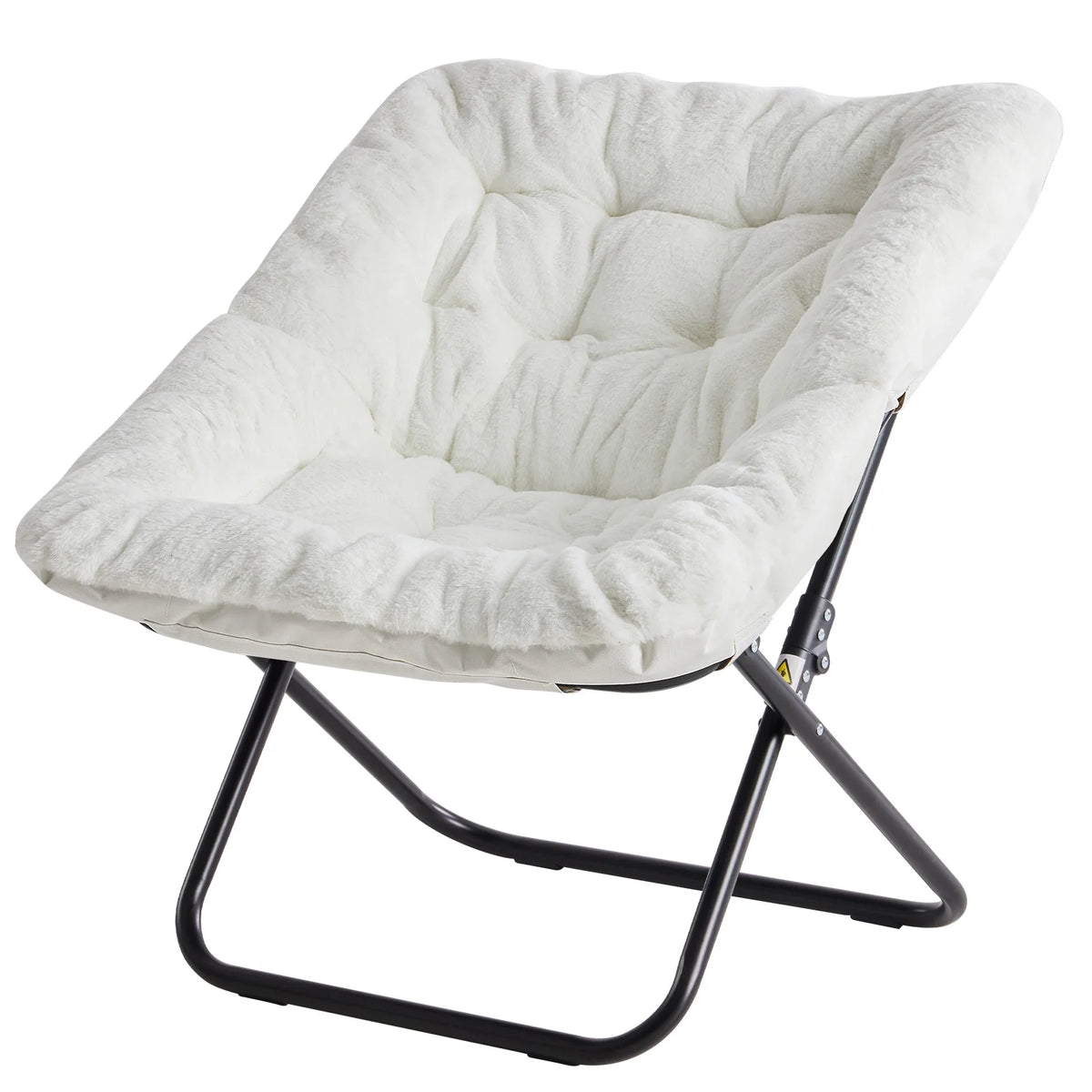 JHK Folding Saucer Lounge Chair With Padded Faux Fur Seat