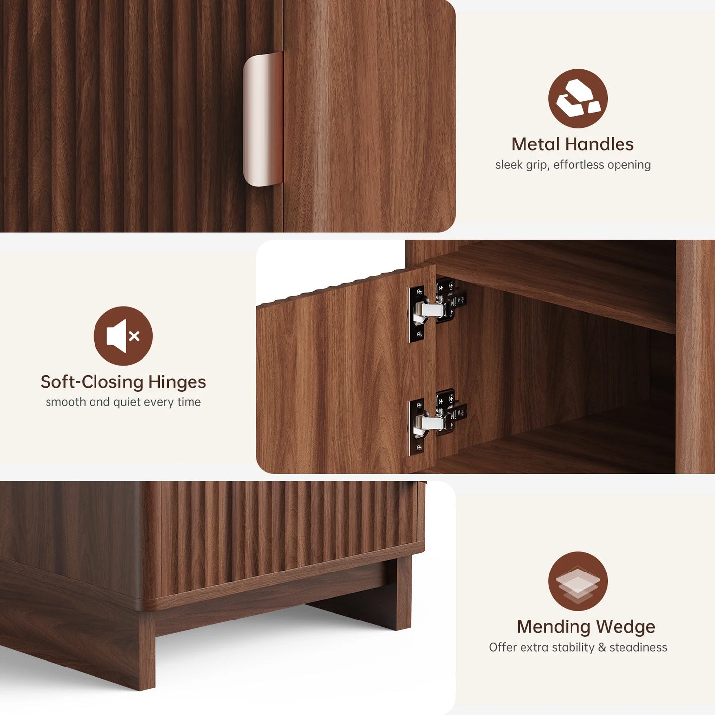 TinyNest Fluted Wood Nightstand With Charging Station And Storage