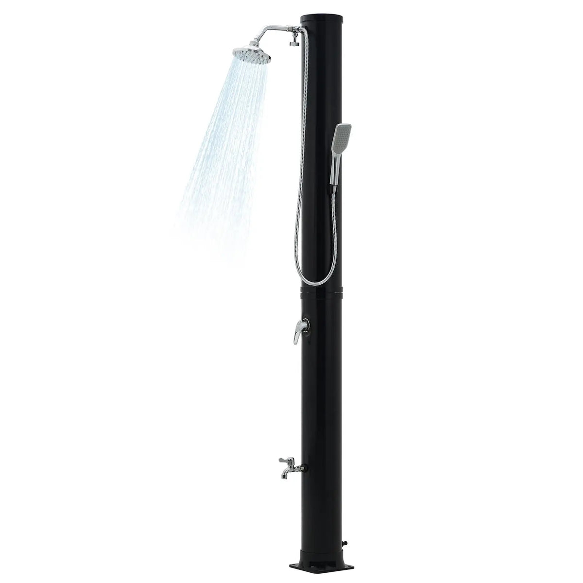 7.2FT Freestanding Solar Heated Pool Shower 9.3 Gallon Outdoor Shower Kit With Handheld Foot Faucet Hot Cold Water & Cover