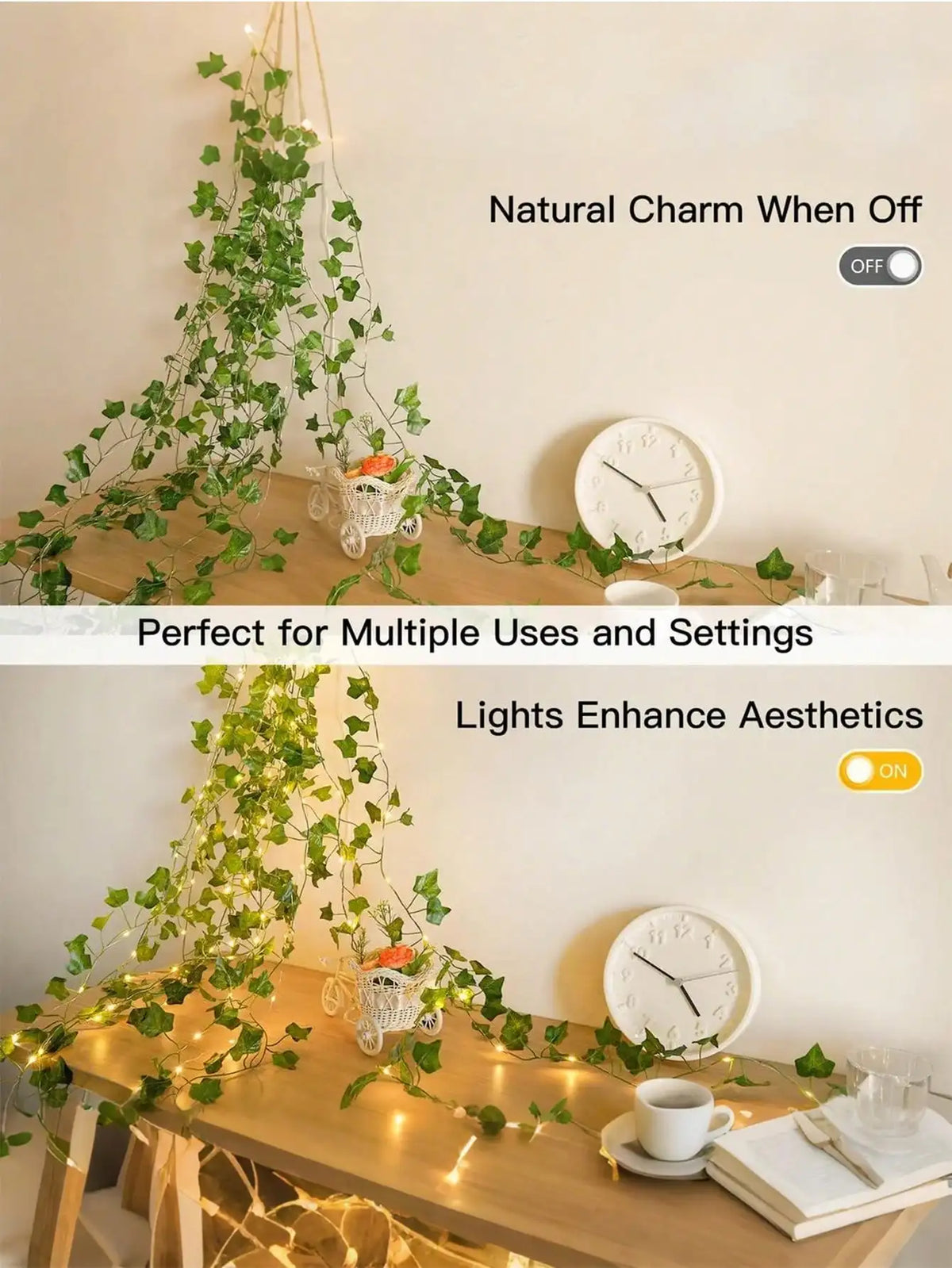32.81ft 100 LED Ivy Lights, Vine Shaped, Battery Powered, Leaf Design, Suitable For Bedroom, Room, Wall, Garden, Garden Decor, Party