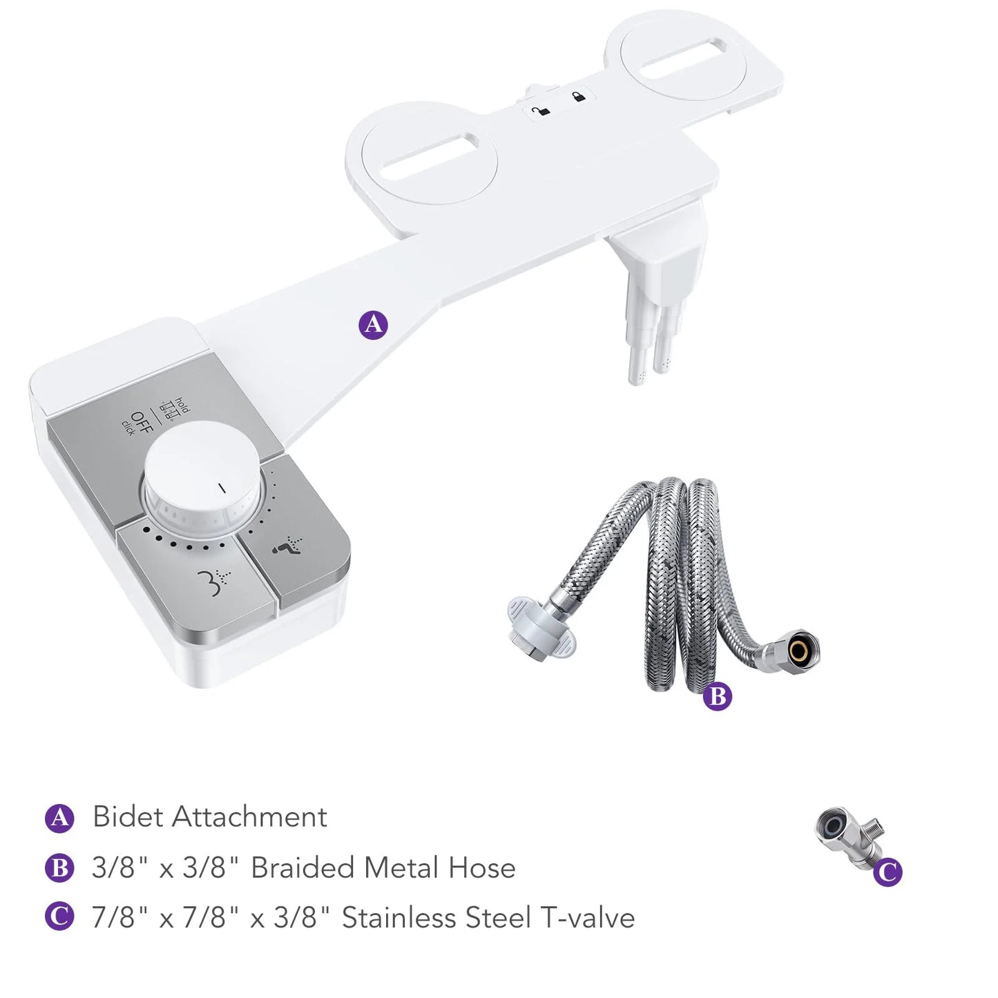 Bidet Attachment for Toilet, Non-Electric Bidet Ultra-Slim Dual Nozzle (Feminine/Rear Wash), Adjustable Pressure Control