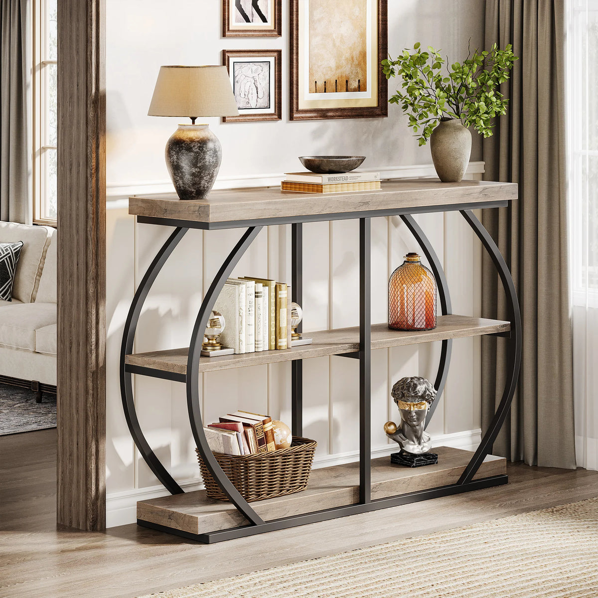 Tribesigns Industrial Three Tier Console Table With Storage Shelves