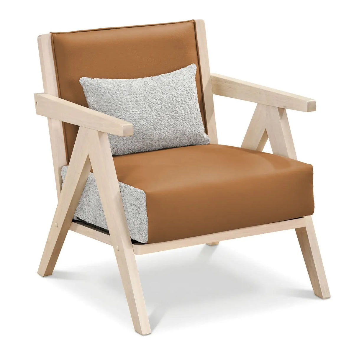 Mid Century Modern Faux Leather Chair With Rubber Wood Frame