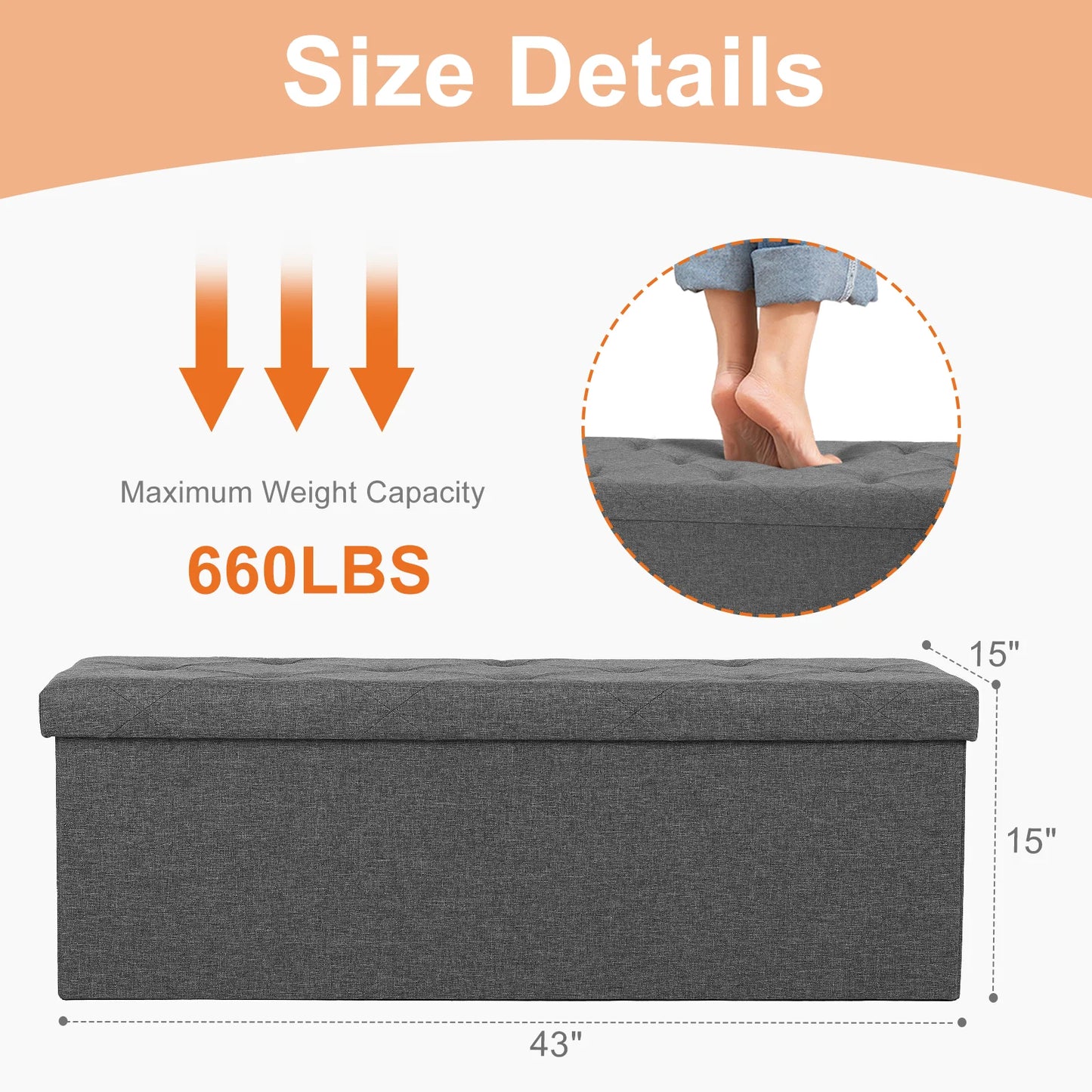 JHK Robust Metal Folding Storage Ottoman Bench With Large Hidden Space