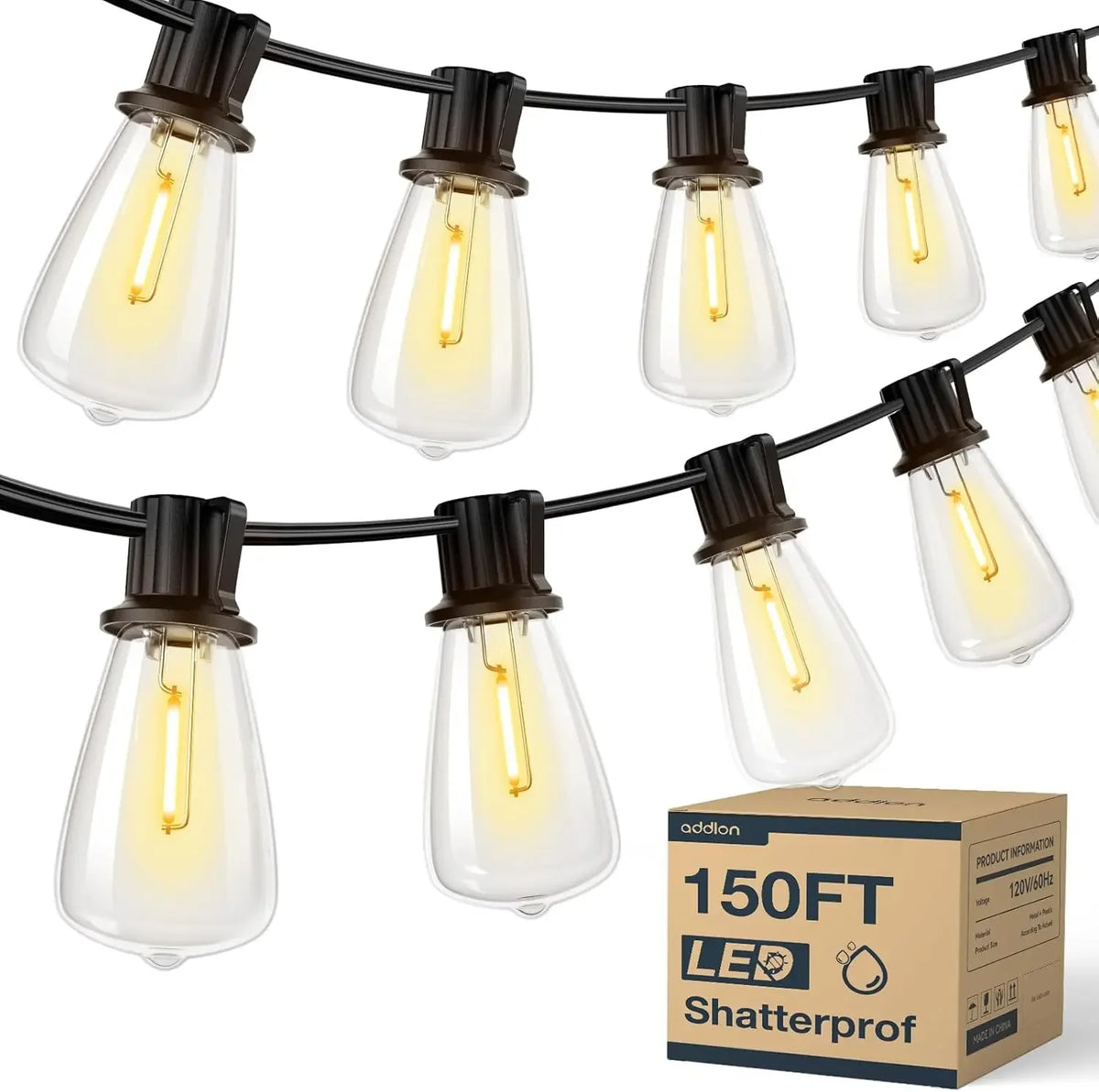 MIMIRGB Waterproof Dimmable Outdoor LED String Lights With Replaceable Bulbs