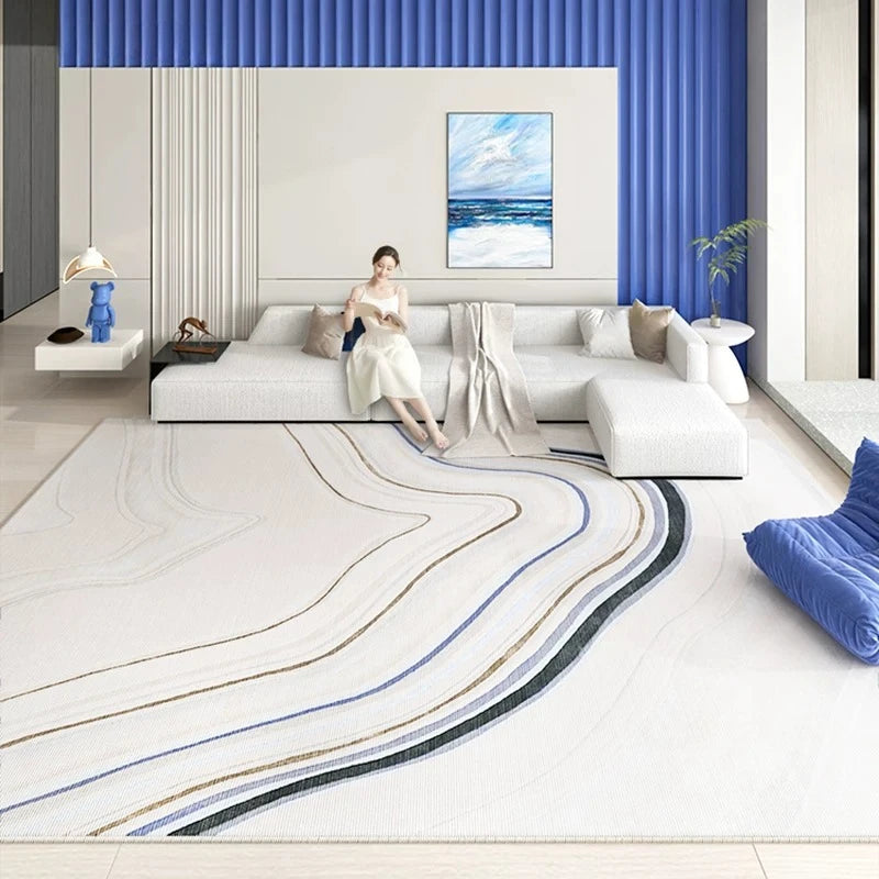 Minimalist Living Room Decoration Carpets Light Luxury Rugs for Bedroom Soft Blue Line Art Lounge Rug Home Thicken Floor Mat