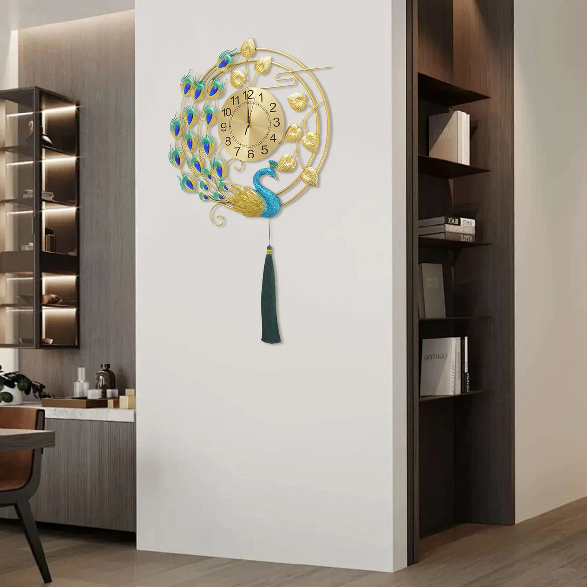 Luxury Peacock Wall Clock Silent Quartz Vintage Home Decor