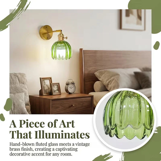 Jian Bian Vintage Ribbed Glass Wall Sconce With Remote Control