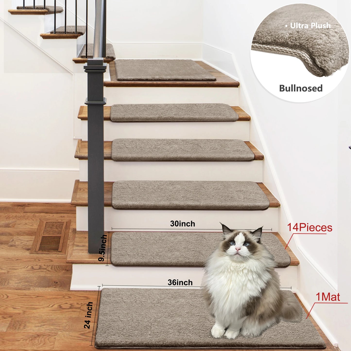 Ultra Plush Non Slip Stair Treads Self Adhesive Carpet Mats
