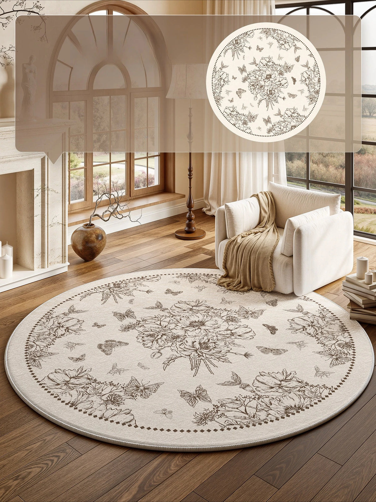 French Style Bedroom Decor Round Carpet Fluffy Soft Carpets for Living Room Thick Plush Bedside Floor Mat Washable Cloakroom Rug