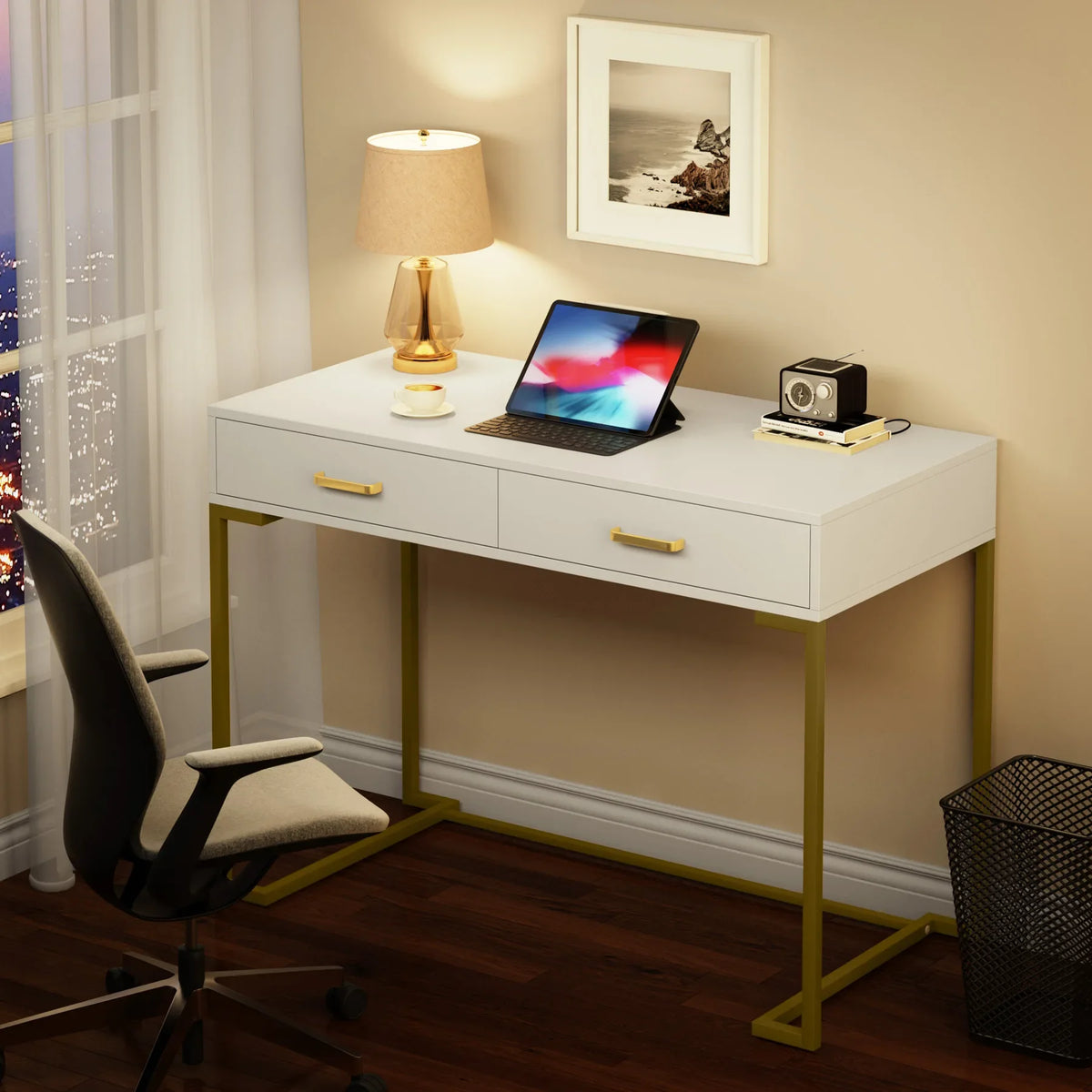 Tribesigns Modern Makeup Vanity Desk With Two Drawers