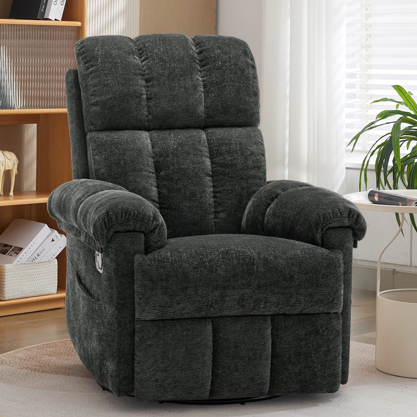 KORSER Chenille Swivel Rocker Recliner Chair With Side Pockets