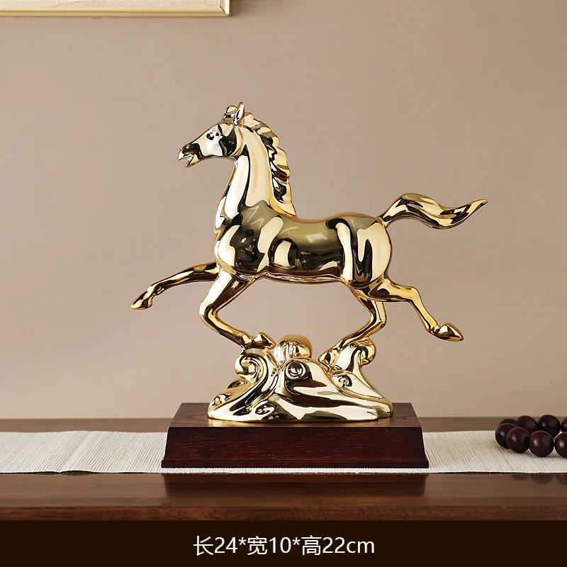 Light luxury high-end office desktop horse decoration living room housewarming opening gift wine cabinet study decoration