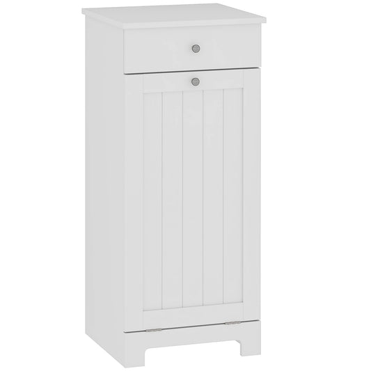 HOMCOM Laundry Cabinet with Removable Basket, Tilt Out Laundry Hamper with Drawer and Beadboard Door, Bathroom Hamper Cabinet, White