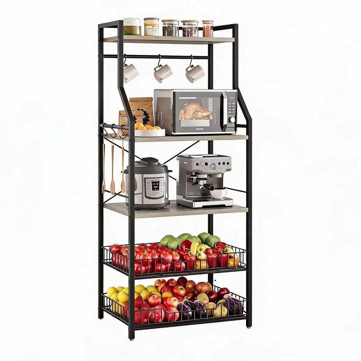 Kitchen Bakers Rack With Microwave Stand Coffee Bar Storage Organizer