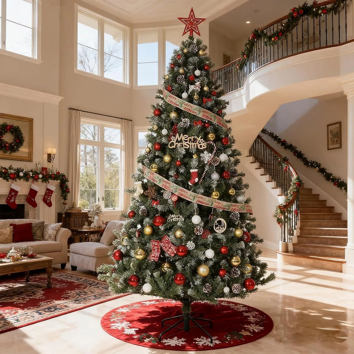 6 Ft Pre-Lit Pencil Snow Flocked Spruce Artificial Christmas Tree with Pine Cones & Foldable Stand, Slim Green-White Xmas Tree for Indoor Holiday Decoration