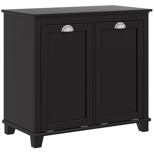 Dual Tilt out Laundry Hamper Cabinet, Bathroom Storage Cabinet with 2-Compartment Hamper, Modern Bathroom Floor Cabinet for Washroom, Black