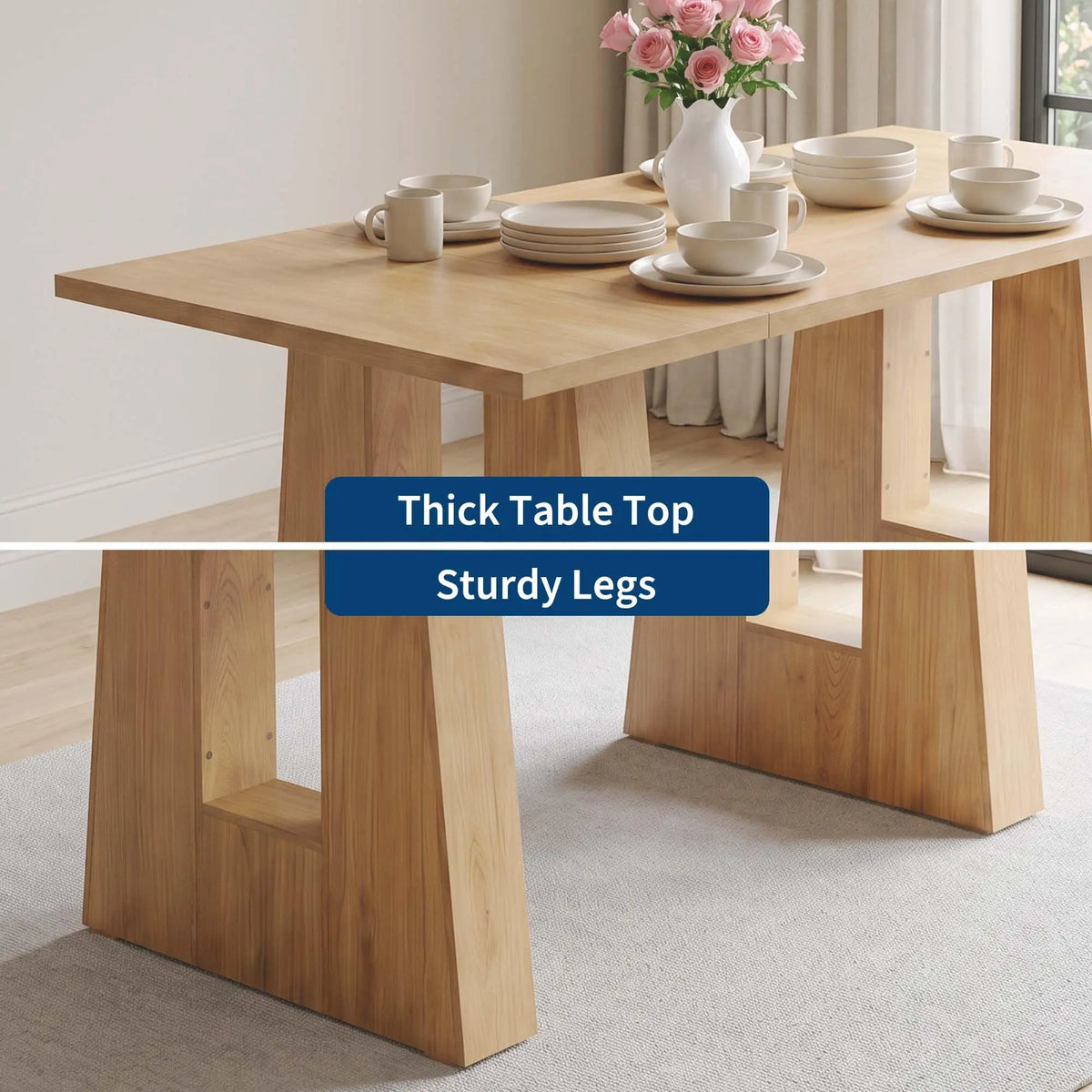 HiMISS Modern Rectangular Dining Table With Wood Leg Base