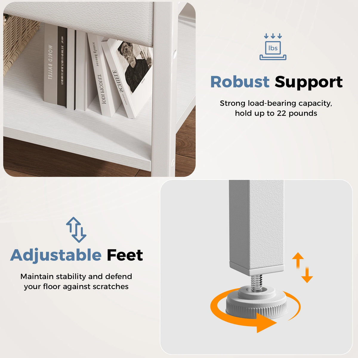 MCQ Nightstand With Fabric Drawer LED Lighting And Charging Station