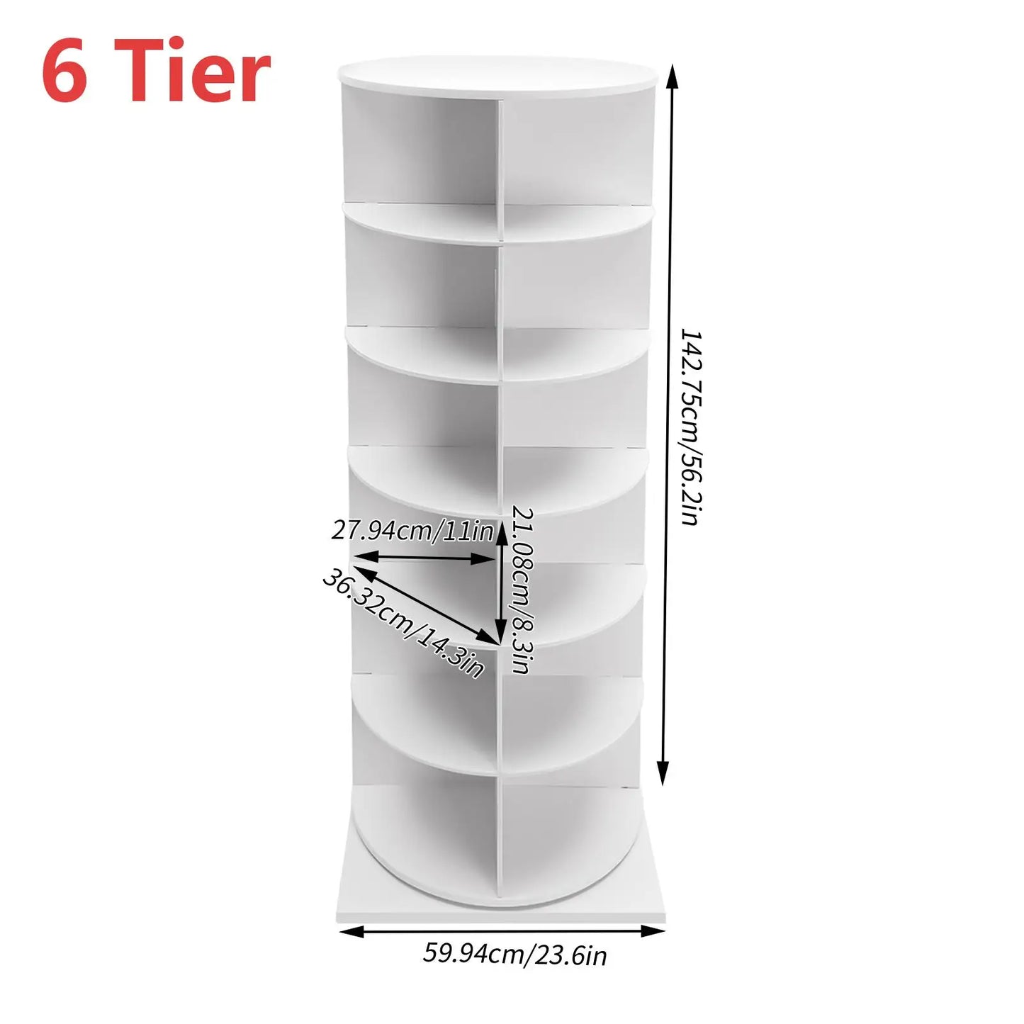 6/7 Tier 360° Rotating Shoe Rack Organizer Multifunctional PVC Sheet Shoe Rack Home Space Saving Corner Tower for Hats Bags Books Holds 24/28 Pairs of Shoes