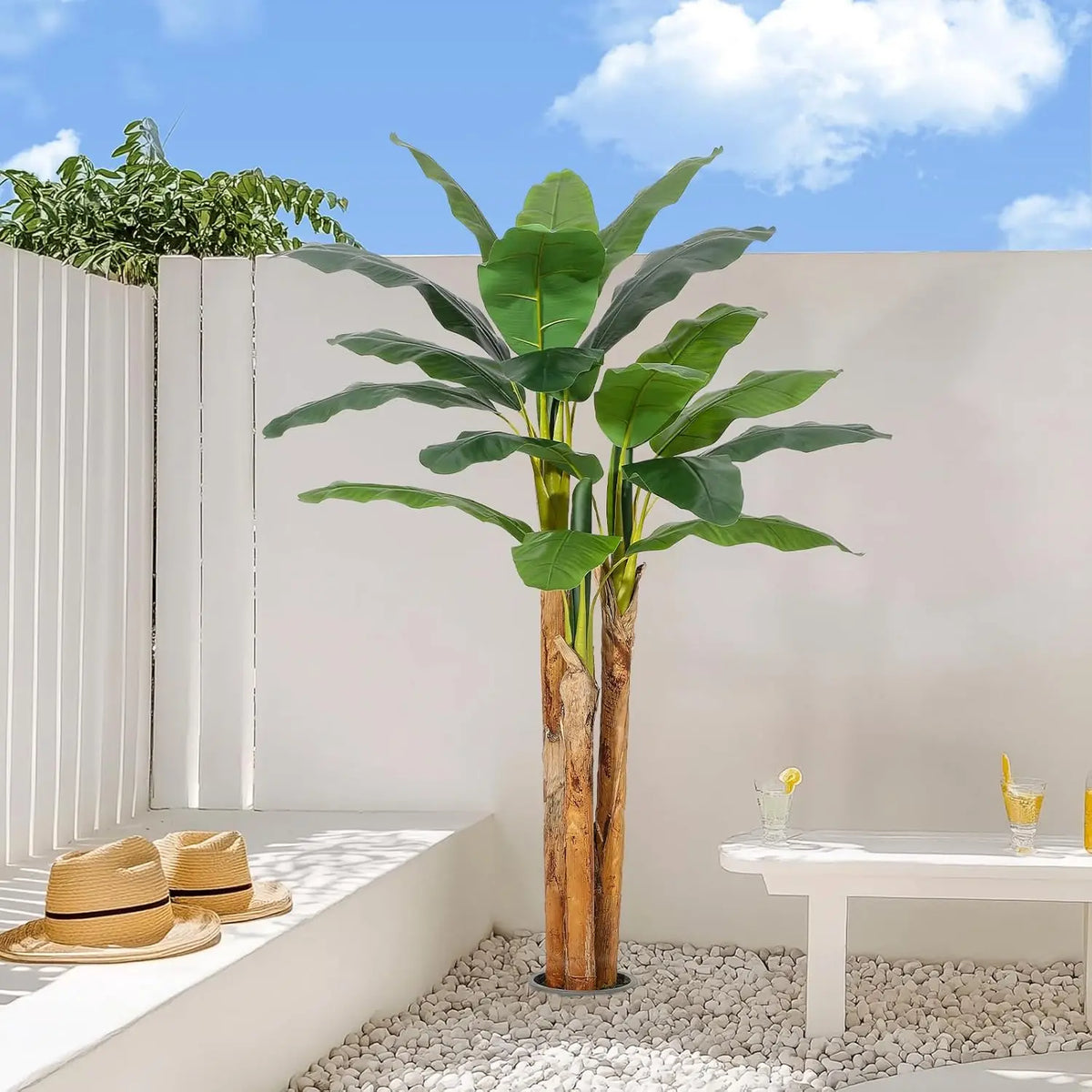 5FT/6FT Artificial Banana Tree,Tall Faux Tropical Plant in Grey Planter, Lifelike Fake Banana Tree for Home Office Living Room Entryway Patio