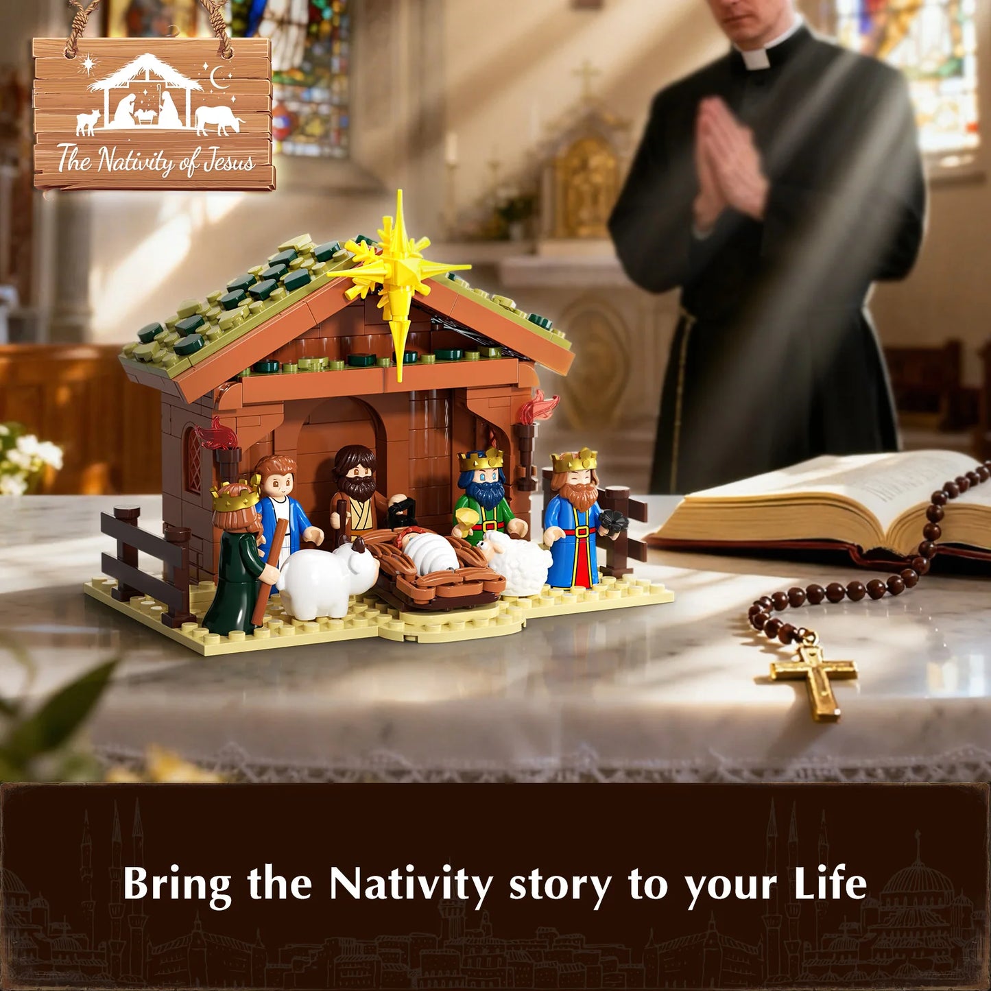 JAKI Christmas Nativity Model Kit Building Blocks for Adults Manger Stable Scene Tabletop Decor Gift for Family and Teens