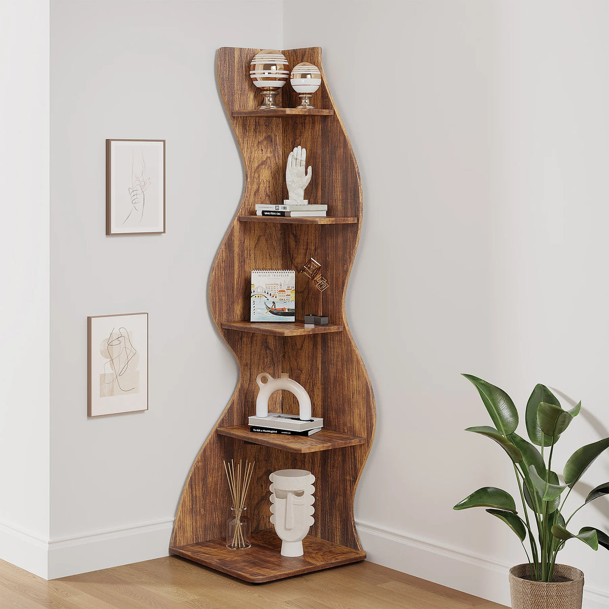 Tribesigns Rustic Corner Bookshelf Storage Rack And Plant Stand