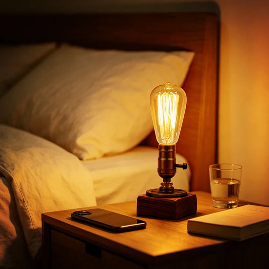 Wooden Retro Industrial On/off Nightlight for Bedrooms Living Room Home Decor Wood Table Lamp Vintage Desk Lamp E12 Edison Bulb