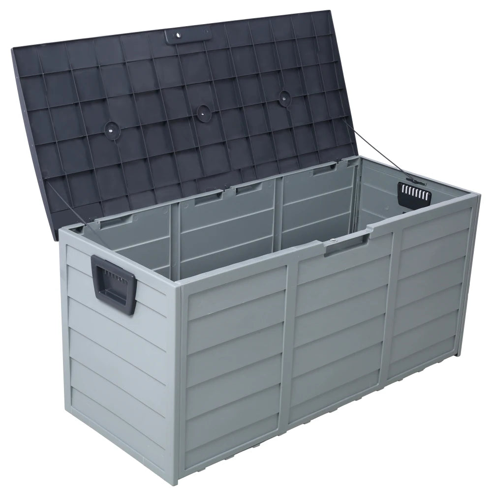 All Weather UV Resin 75 Gallon Outdoor Deck Box with Wheel Patio Backyard Storage Bin for Cushions Garden Tools Pool Toys
