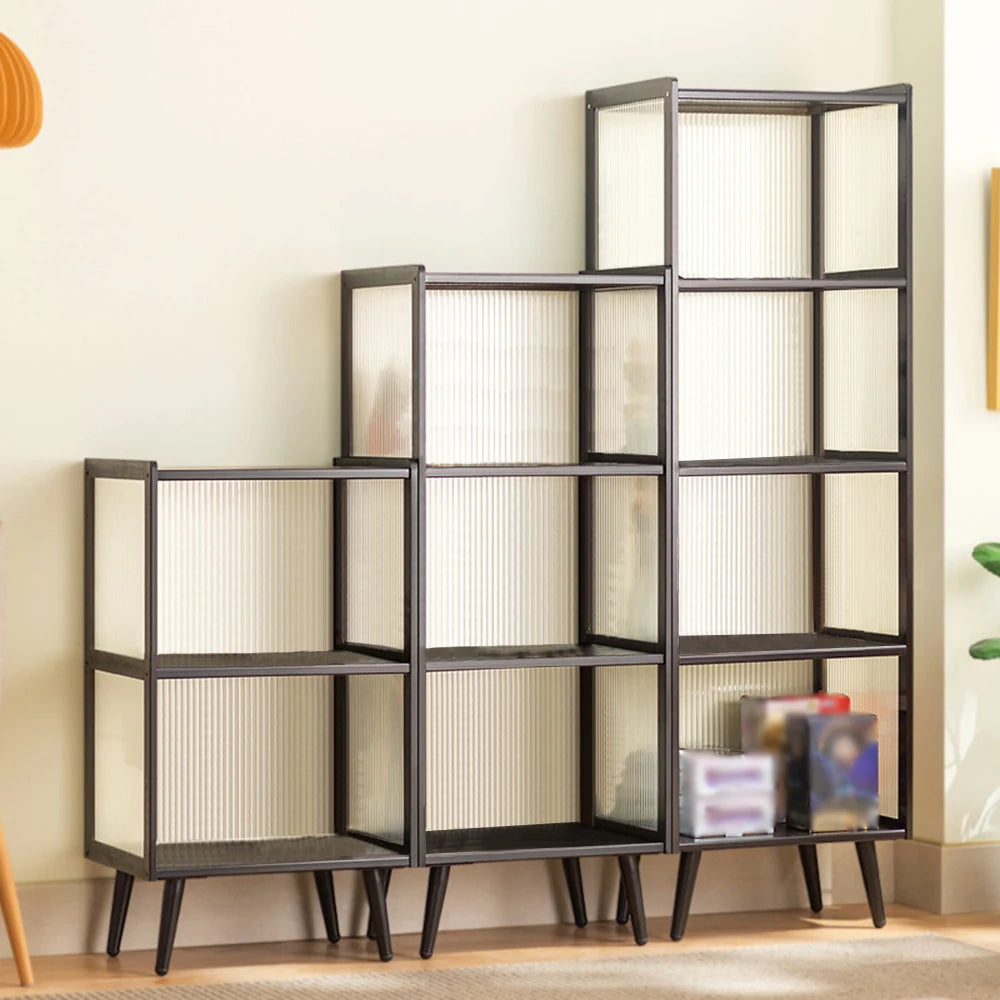 Modern Four Tier Display Cabinet With Fluted Doors For Collectibles