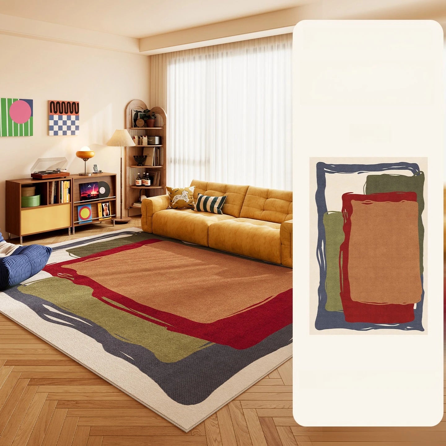 Nordic Geometric Polyester Washable Rug For Living Room