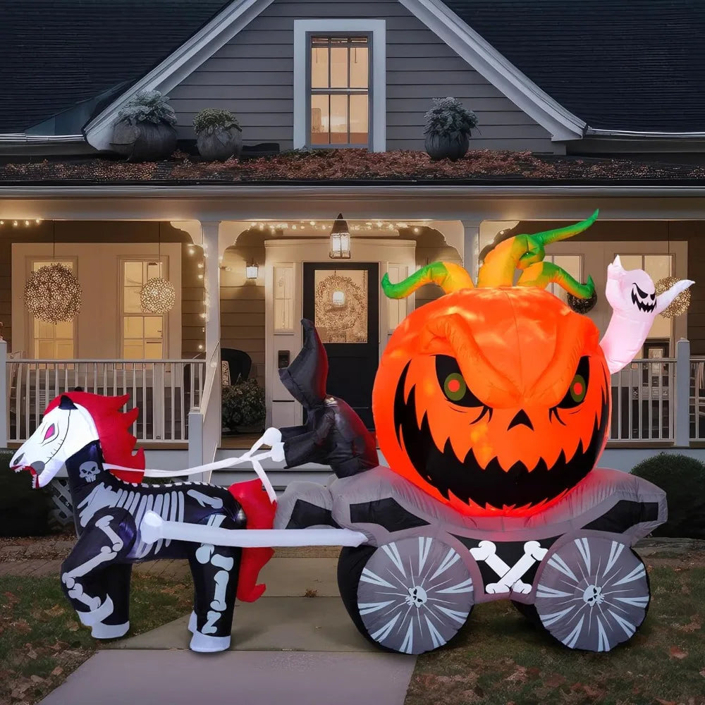 Halloween Pumpkin Carriage Outdoor Inflatable With Led Lights