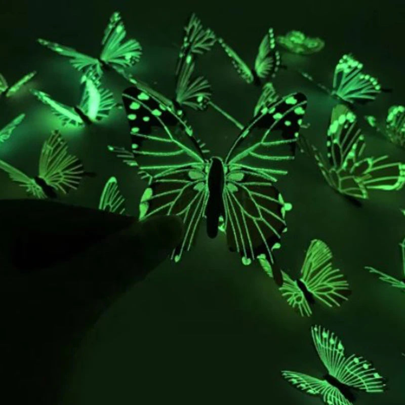New 12Pcs Fashion 3D Luminous Butterfly Creative Wall Sticker For DIY Wall Stickers Modern Wall Art Home Decorations DIY Gift