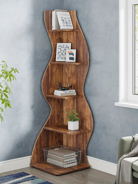 Tribesigns Rustic Corner Bookshelf Storage Rack And Plant Stand