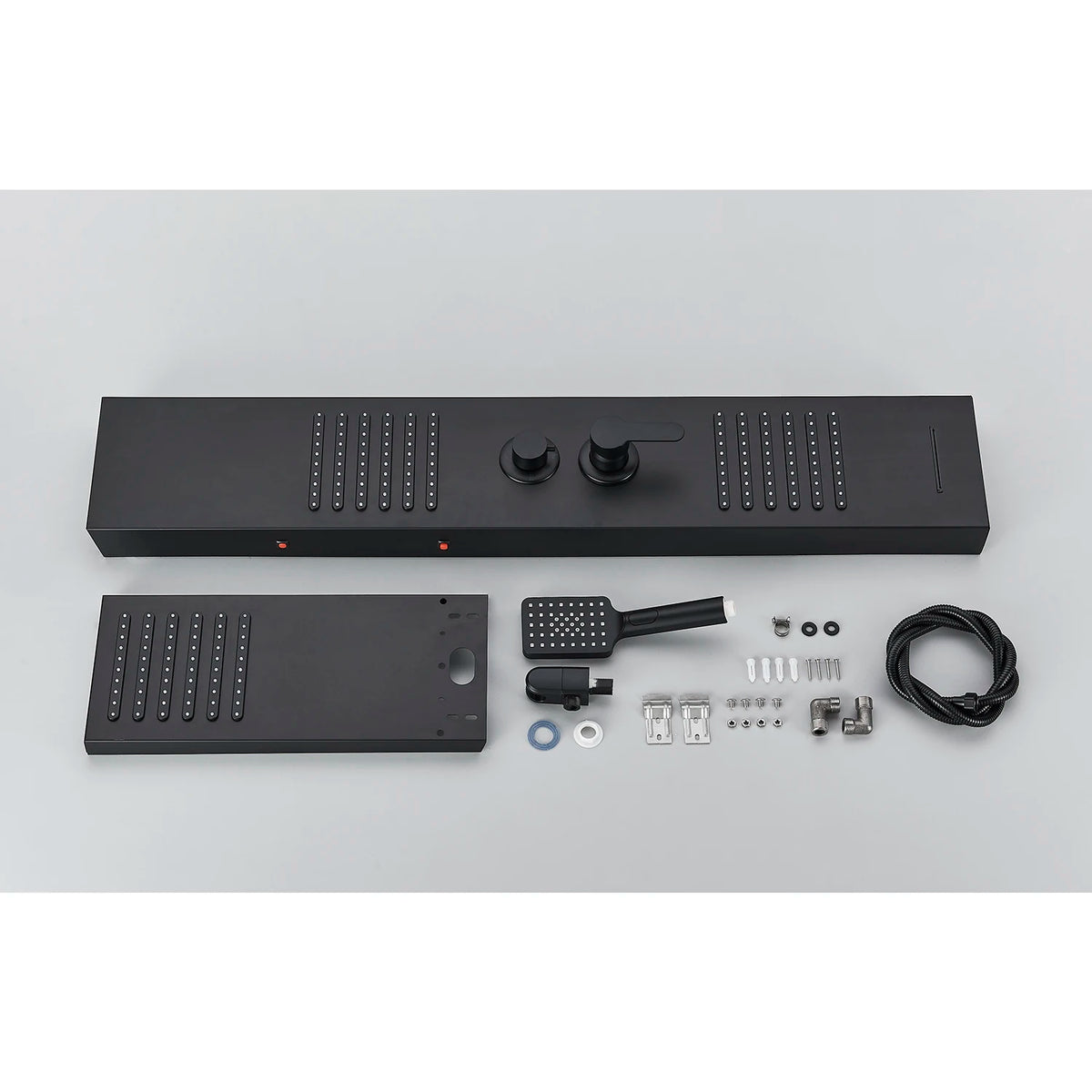 Black Shower Column LED Rainfall Bathroom Faucet with Massage Jet Shower Panel System 5 Modes Waterfall Hot and Cold Mixer Tap