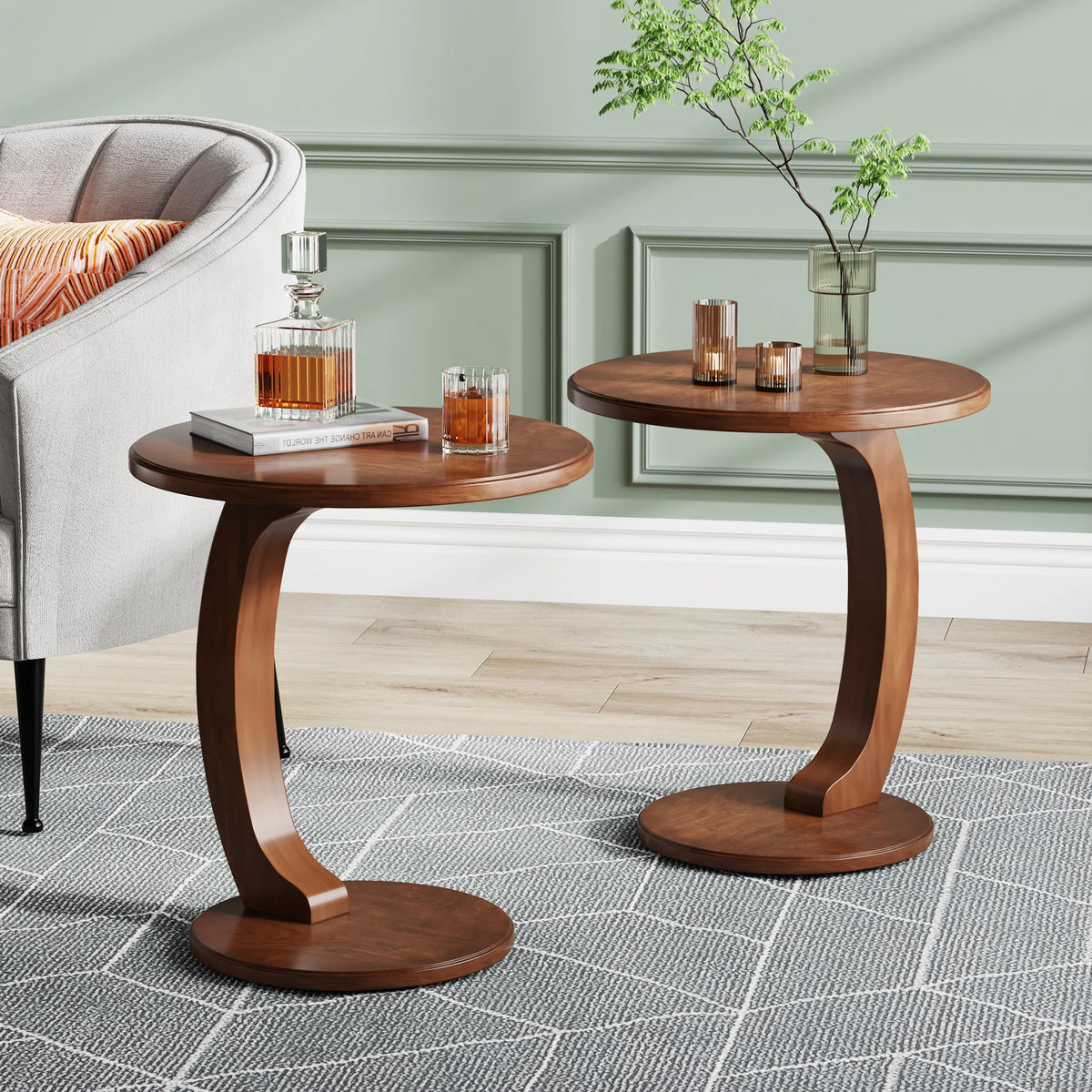 Tribesigns Modern Round C Shaped Wood Side Table for Sofa
