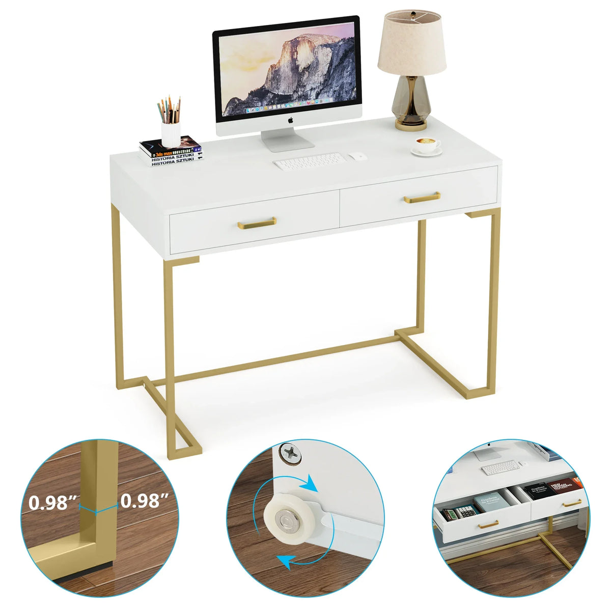 Tribesigns Modern Makeup Vanity Desk With Two Drawers