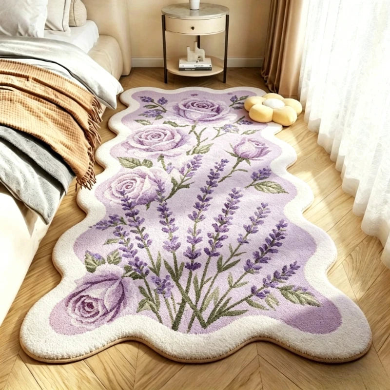 Pastoral Style Carpets for Living Room Pink Flowers Bedroom Decor Carpet Irregular Bedside Plush Rug Fluffy Soft Home Floor Mat