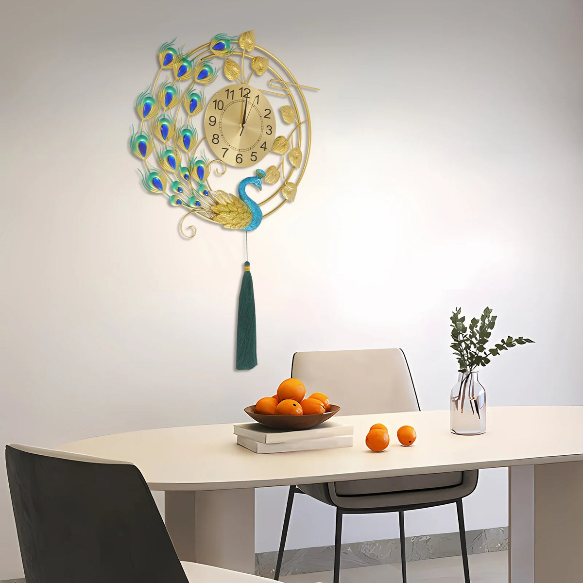 Luxury Peacock Wall Clock Silent Quartz Vintage Home Decor