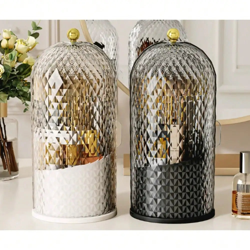 360° Rotating Multifunction Clear Dustproof Skincare Cosmetic Tools Storage Organizer, Makeup Brush Holder With Lid For Vanity Desktop Bathroom Countertop, Desk Organizer Creative Birdcage Large Capacity Lipstick, Lip Gloss