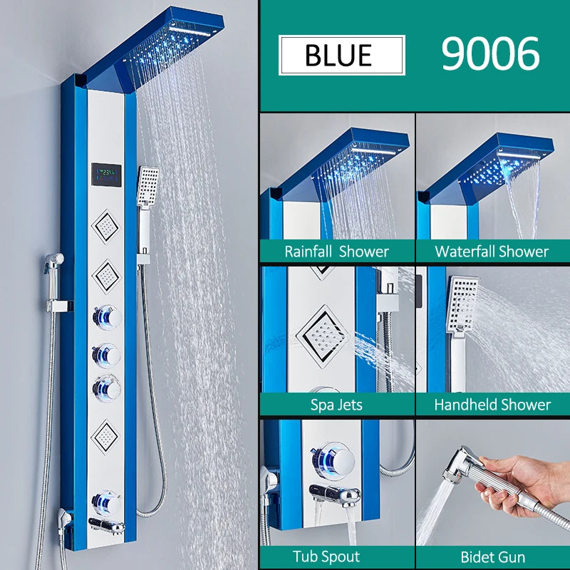 Quyanre Six Function LED Shower Panel With Rainfall Massage Jets