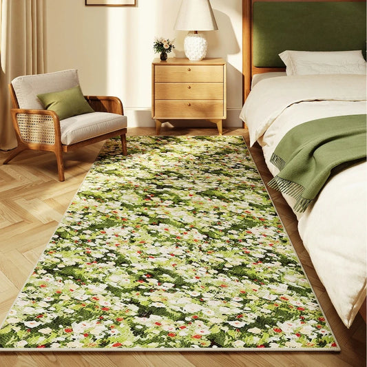 Pastoral Style Carpets for Living Room Flowers Bedroom Decor Carpet Fluffy Soft Green Bedside Plush Rug Home Anti-slip Floor Mat