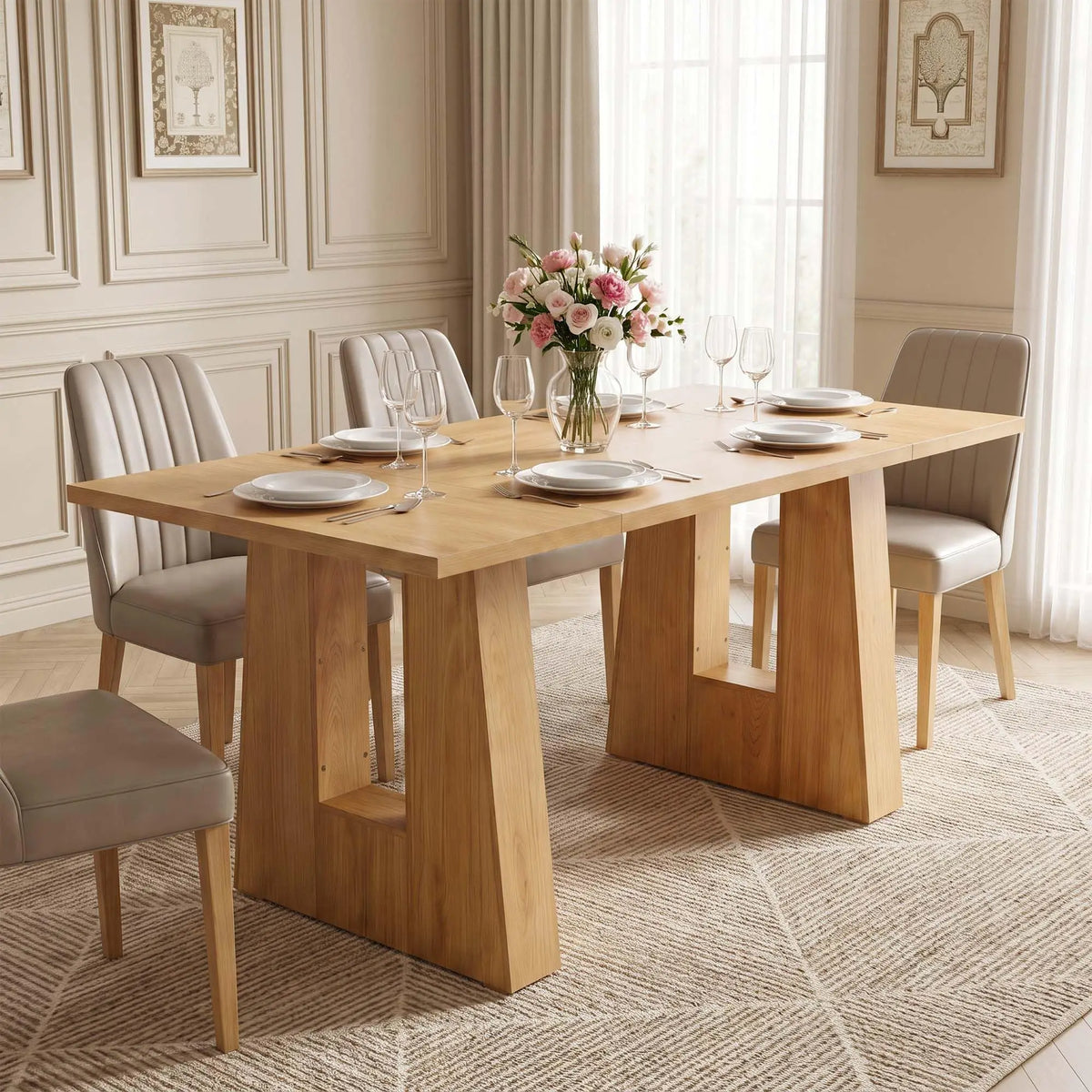 HiMISS Modern Rectangular Dining Table With Wood Leg Base