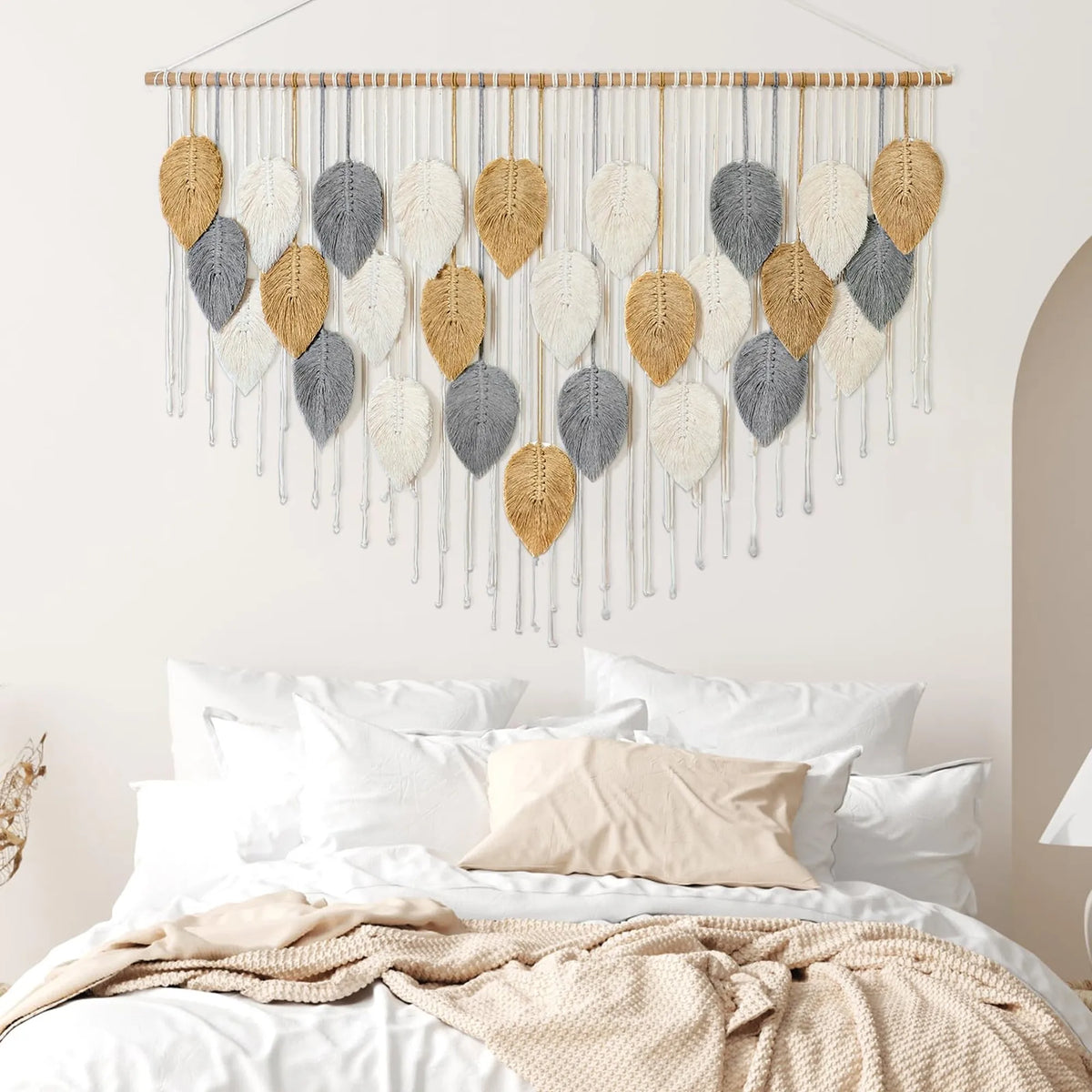 Handmade Bohemian Leaf And Feather Woven Wall Tapestry