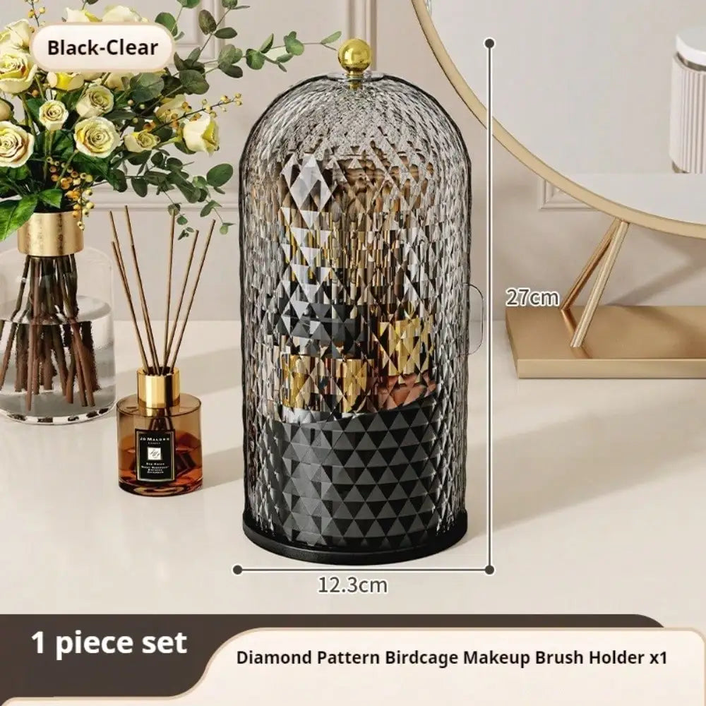 360° Rotating Multifunction Clear Dustproof Skincare Cosmetic Tools Storage Organizer, Makeup Brush Holder With Lid For Vanity Desktop Bathroom Countertop, Desk Organizer Creative Birdcage Large Capacity Lipstick, Lip Gloss