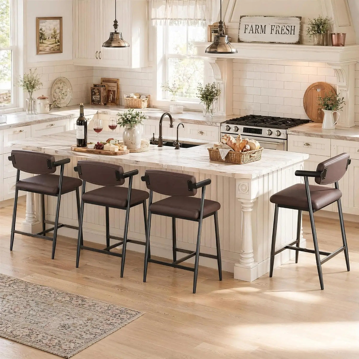 HiMISS Upholstered Metal Dining Bar Stools With Arms And Footrests