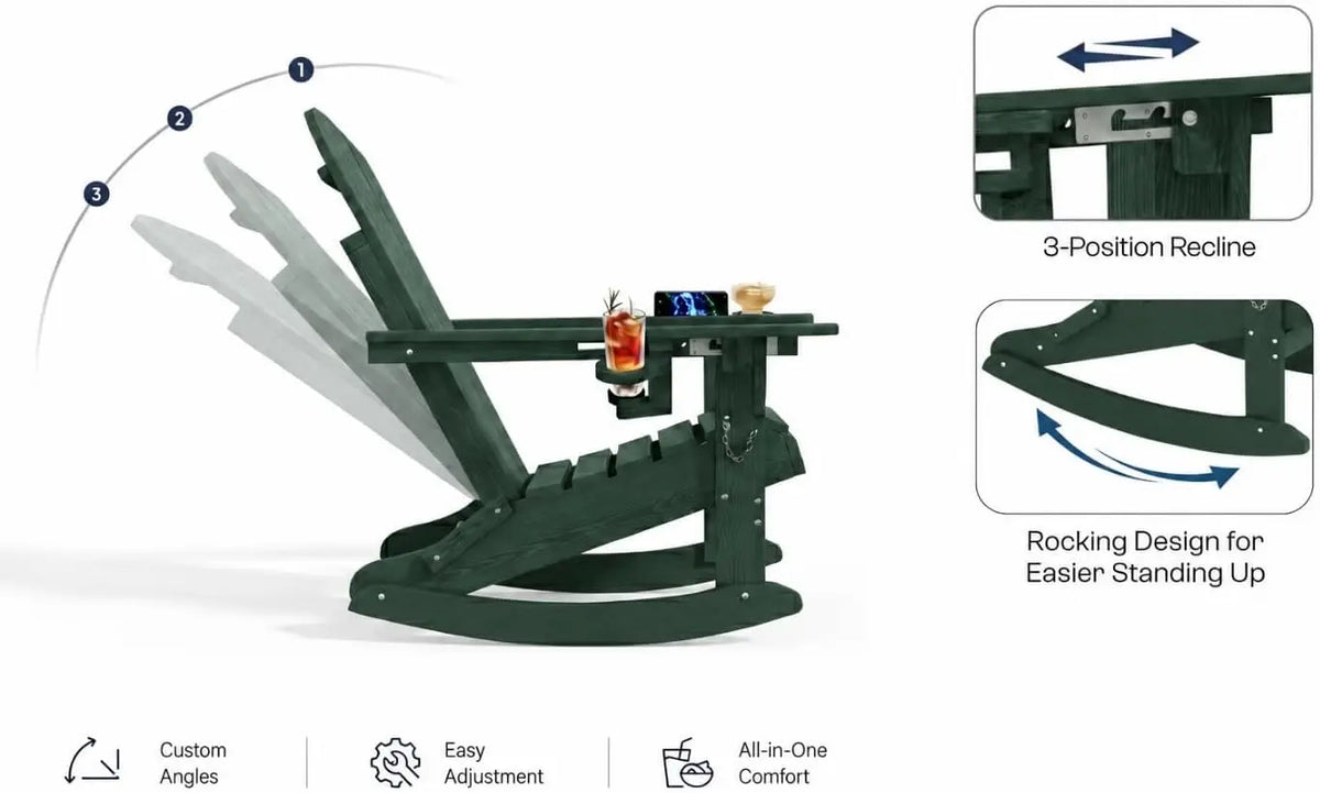 SHXI Folding HDPE Adirondack Rocking Chair for Outdoor Patio Comfort